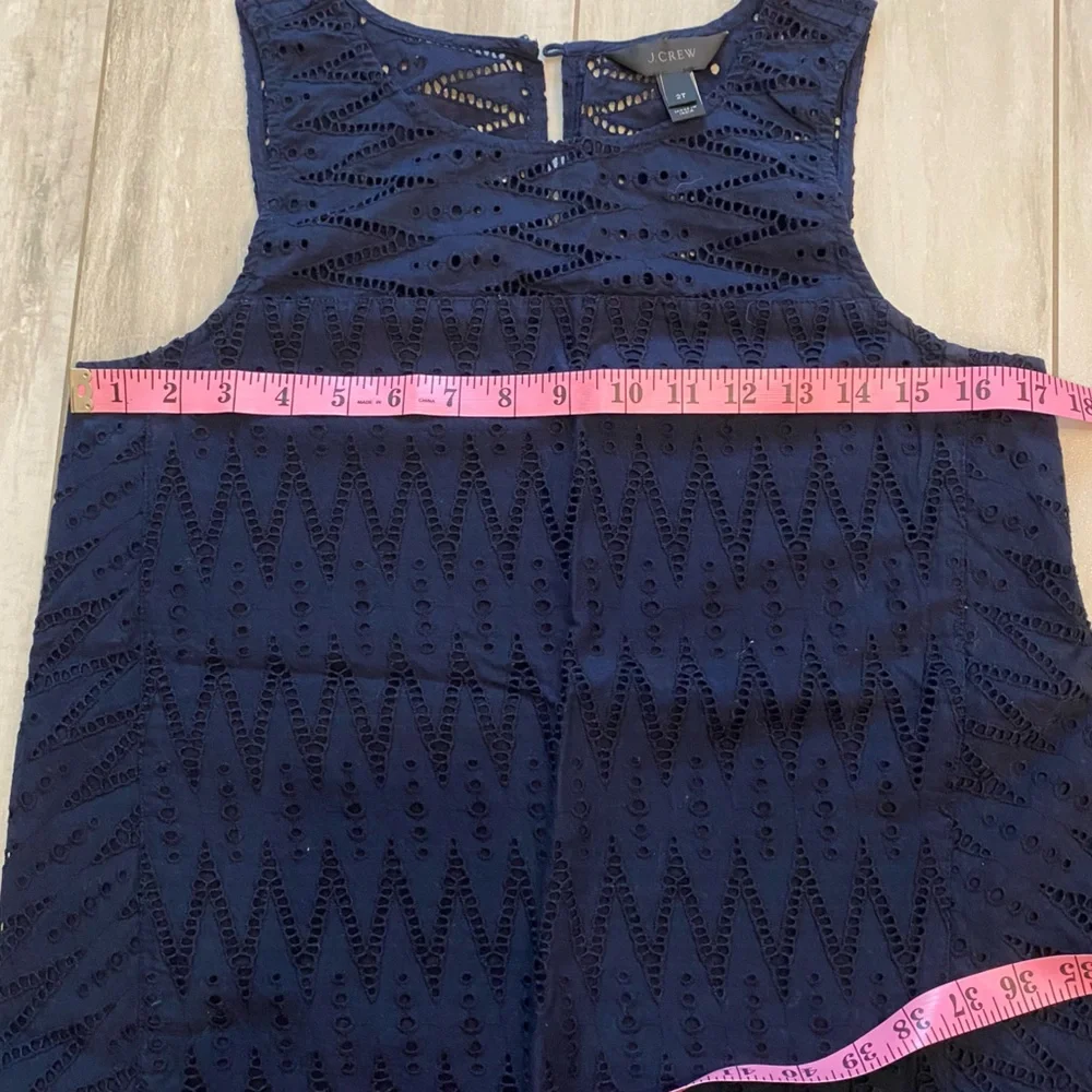 J. Crew Navy Blue Textured Eyelet Monochrome Sleeveless Preppy Top, 2 Tall